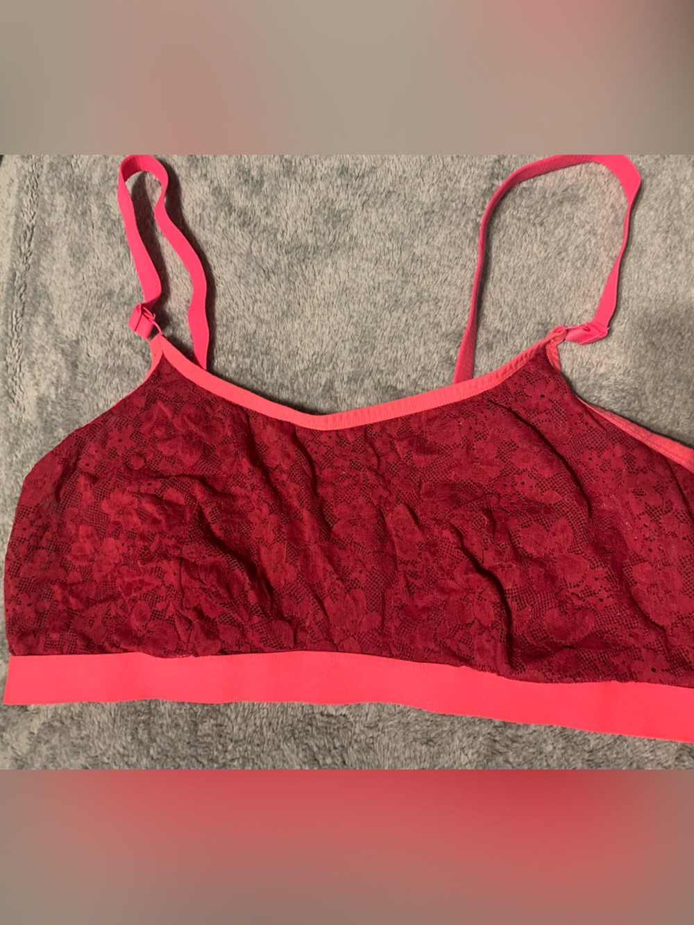 Auden Lace Bandeau Bralette in Deep Red with Pink Trim